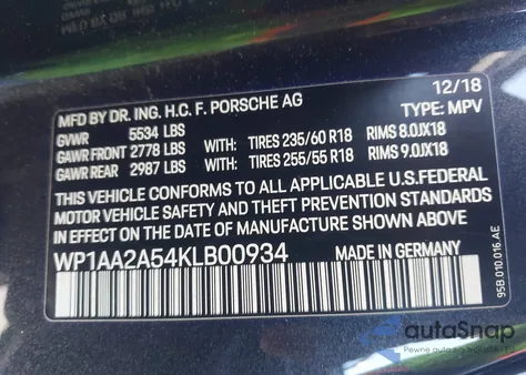 2019 Porsche Macan z USA, uszkodzony, nr VIN WP1AA2A54KLB00934